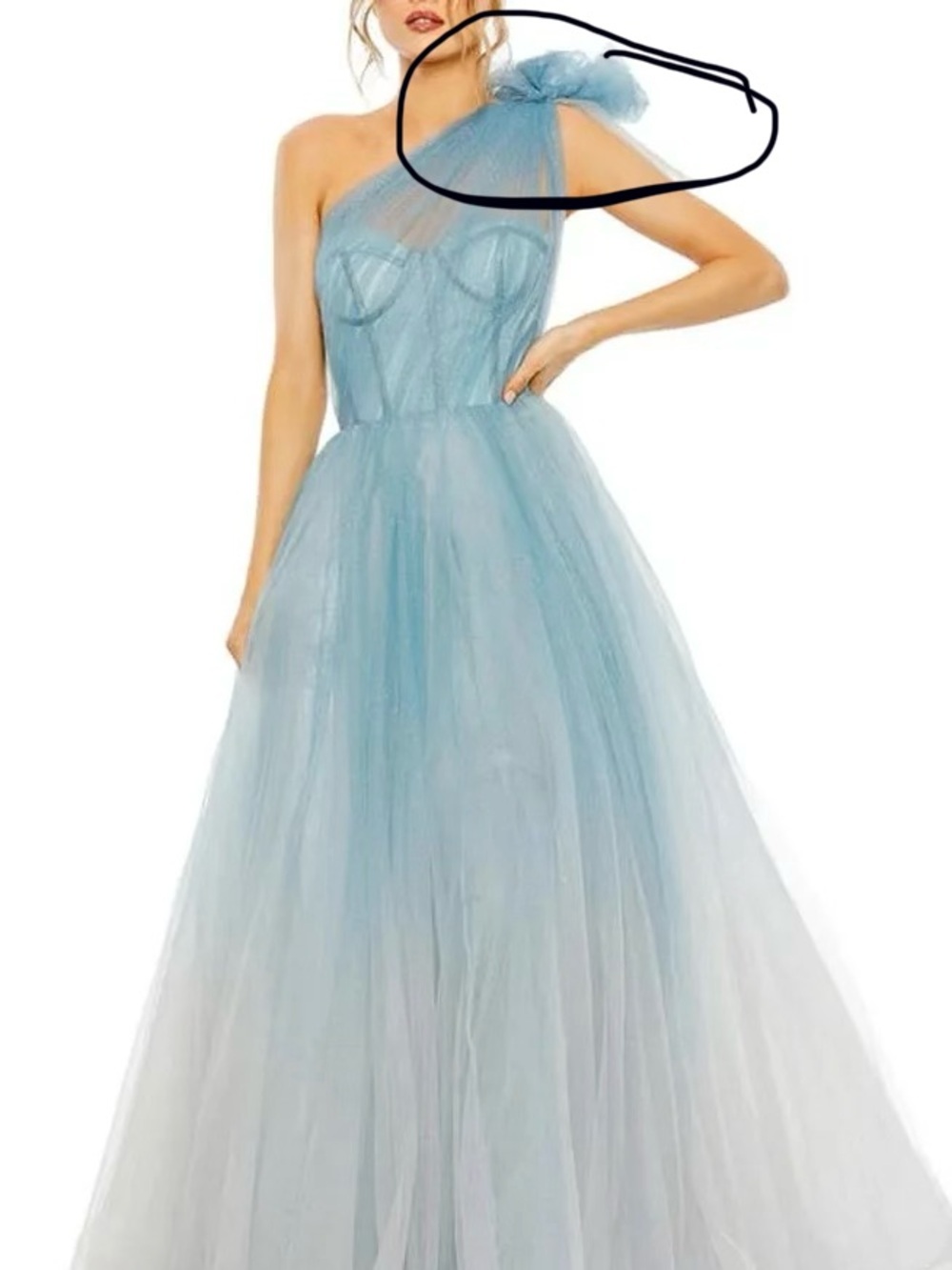 MAC DUGGAL Blue Glitter One-Shoulder Ombre Gown Size 8 - Picture 7 of 10
